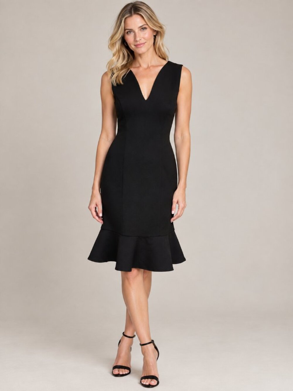 AB Studio Black Dress Women's 8 Sleeveless V-Neck Peplum Flutter Hem NWT